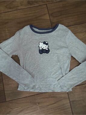 Hello Kitty Light Gray Long Sleeve Top with Navy Trim